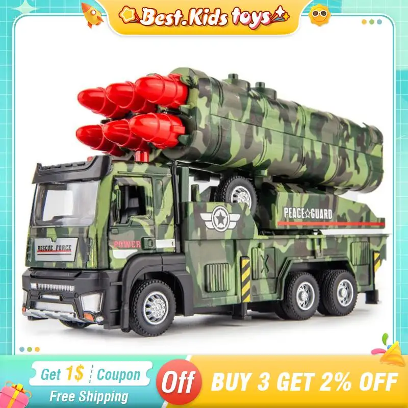 

1:32 Simulation Rocket Transport Truck Car Alloy Diecast Model Toy Vehicle Sound And Light Pull Back Gift Kids Toys For Boys