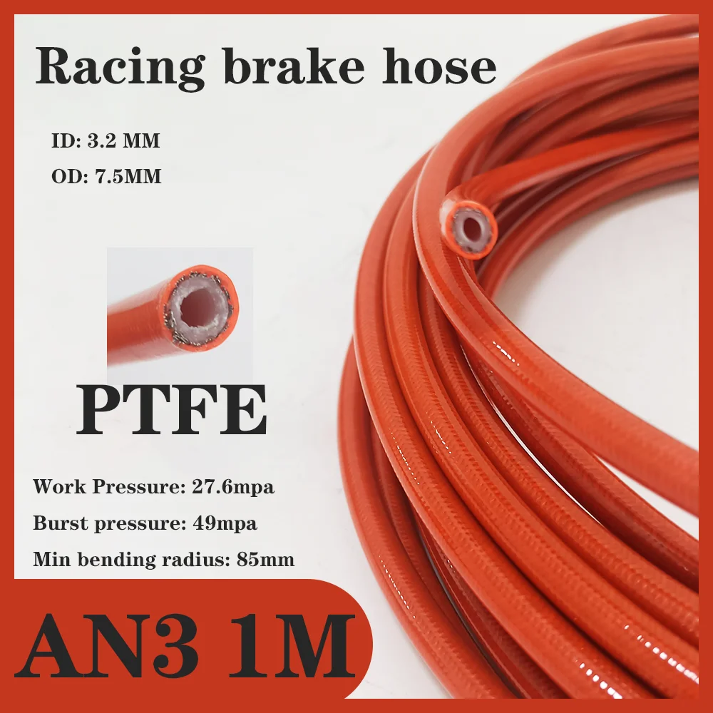 

AN3 (3.2mm 1/8") Motorcycle Braided Stainless Steel Brake Line Hose Fluid Hydraulic Hose PTFE Brake Line Gas Oil Fuel Tube Pipe