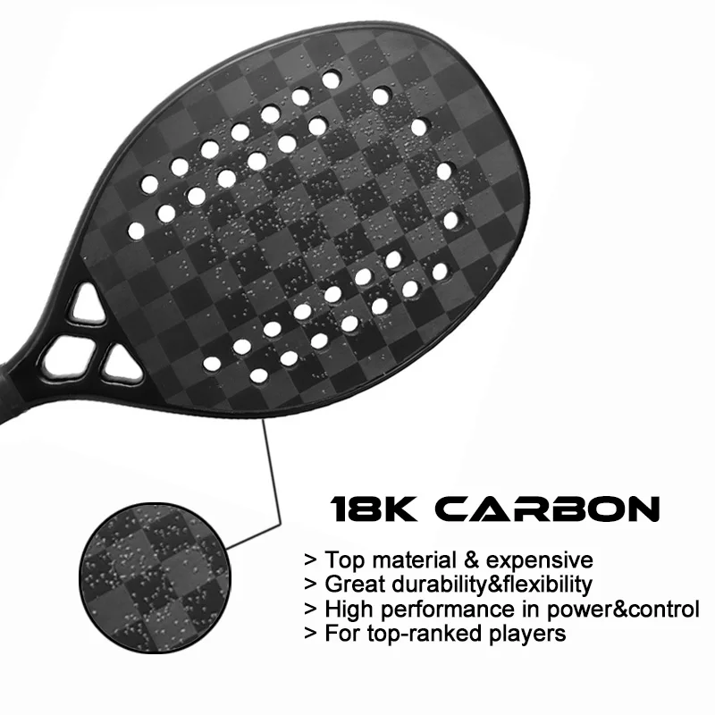 KEVLAR-Carbon Beach Tennis Racket, EVA Soft Memory Foam Core, 3K, 12K, 18K