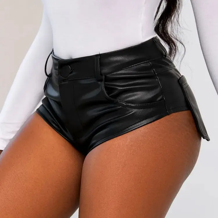 Y2K Nightclubs Leather Shorts Female High Waist Bag Hip PU Leather Bottom Stretch Tight Sexy Hot Pants Ultra Short Leather Pants
