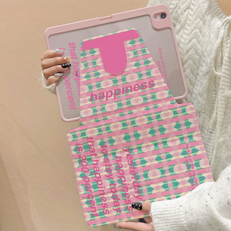 Smart Case with Pen Holder for For Samsung Tab S7 S8 S9 11 Plus S10 S9 12.4 Inch Pencil Case for Tab A9 Plus 11 Pink Checkered