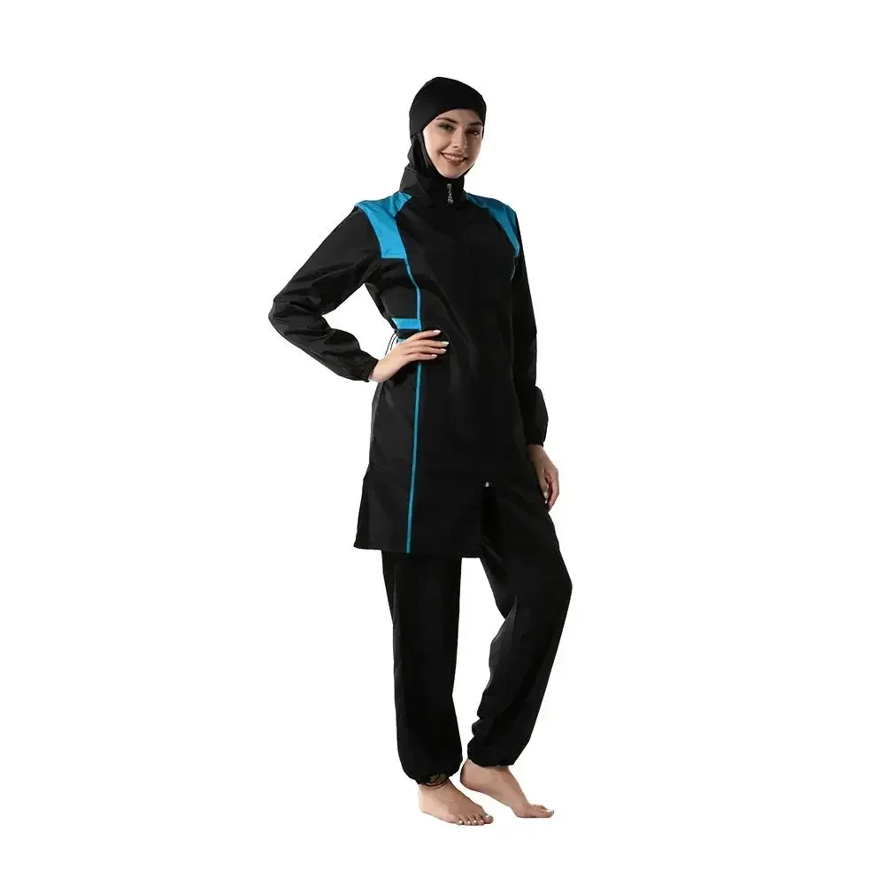 

Modest Muslim Women Hijab Swimsuit Zipper Swim Surf Wear Full Cover Burkini Islamic Arabic Bathing Suit Swimwear Costumes Swim