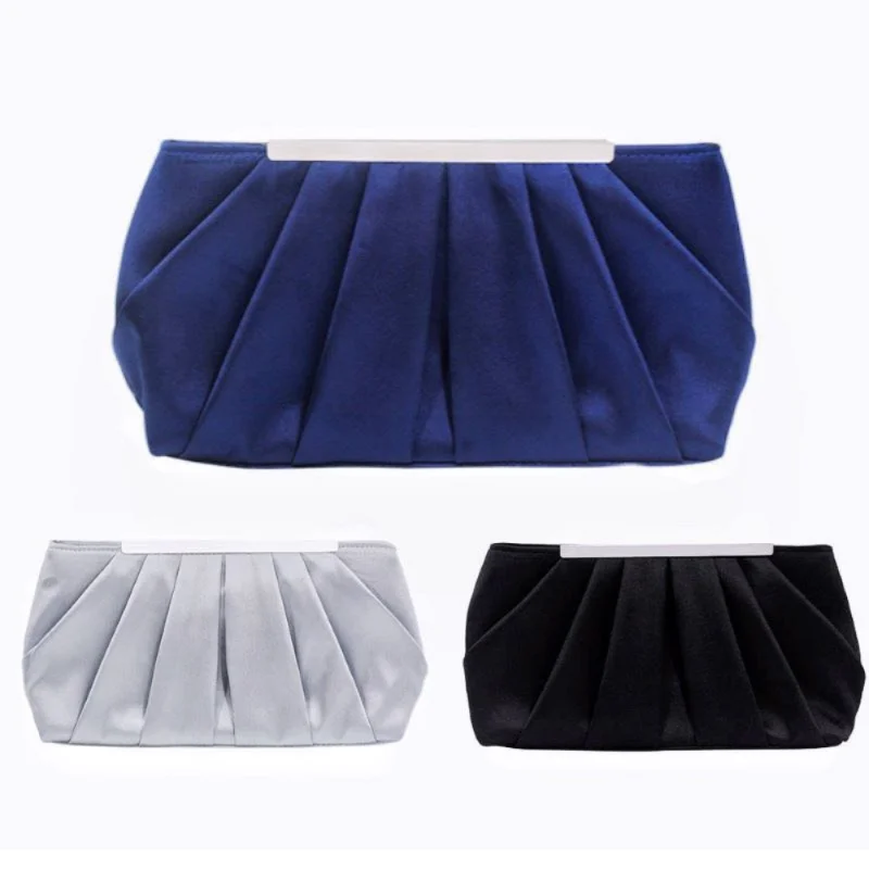 Solid Silk Satin Evening Bag Women Elegant Ruched Clutch Bags Wedding Bride Elegant Clutches Soft Surface Fashion Party Purse