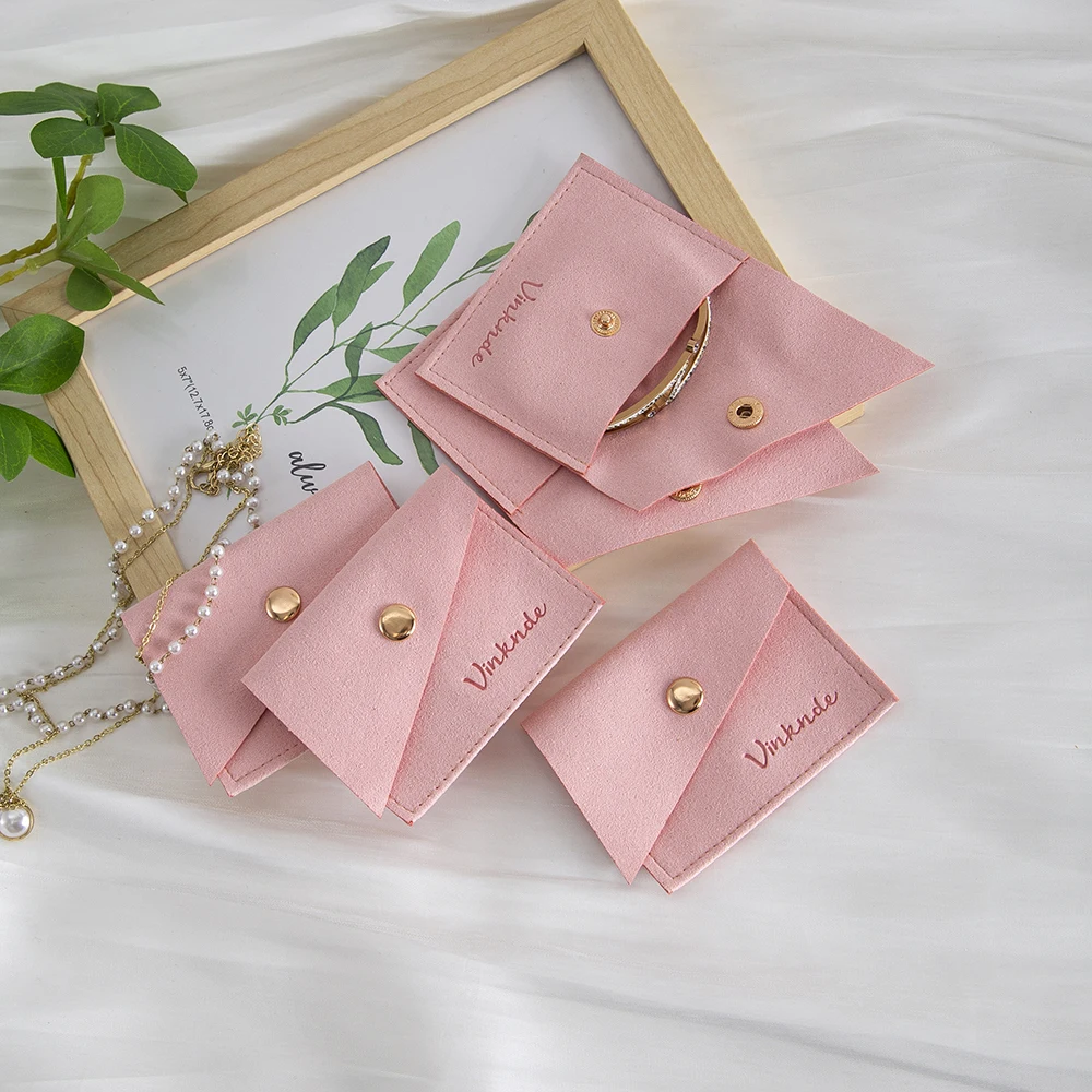 

8*6 cm Reusable Faux Suede Jewelry Pouch Bag Unique Microfiber Envelope Pouch Button for Ring Convenient Eco-Friendly Packaging