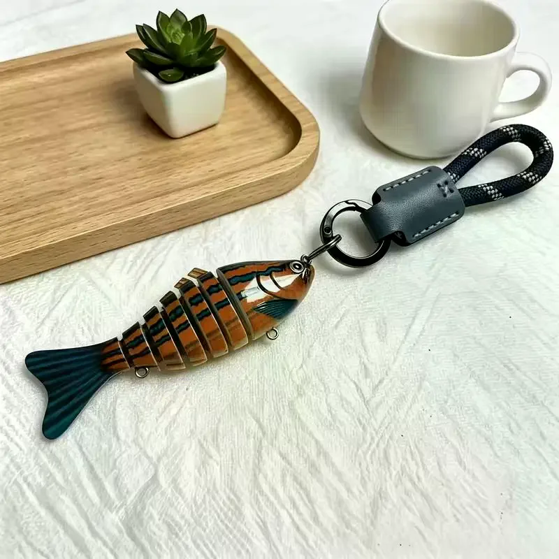 Fish-shaped Key Holder Hand-wrapped Leather Nylon Rope Cute Backpack Pendant Decor Practical Small Gift for Colleagues
