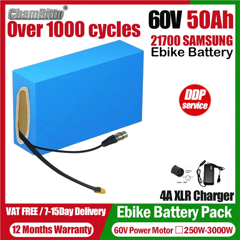 

Electric bicycle 60V chamrider 2000W Power battery Electric vehicle 60V 20ah 25ah 30 35ah 40ah 50ah 1000W e bike Lithium Battery