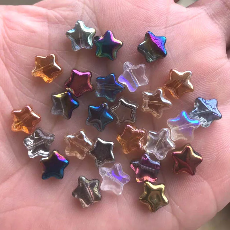 100Pcs New Arrivals Glass Star Beads Plated 8mm Jewelry Making Material DIY Crystal Crafts Pendants Loose Beaded for Decoration