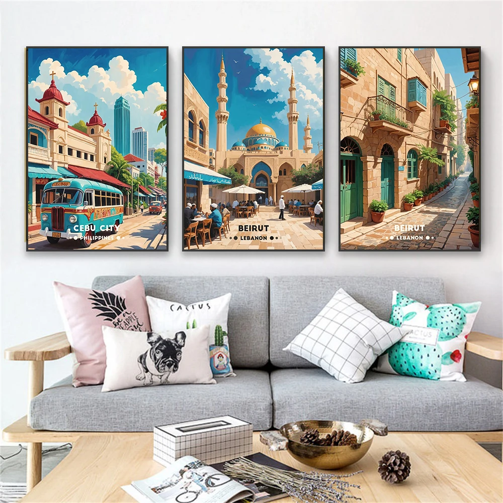 

Cebu City Vintage Poster Vibrant Philippine Street Scene Art Print Retro South Africa Cape Town Canvas Painting Home Decoration