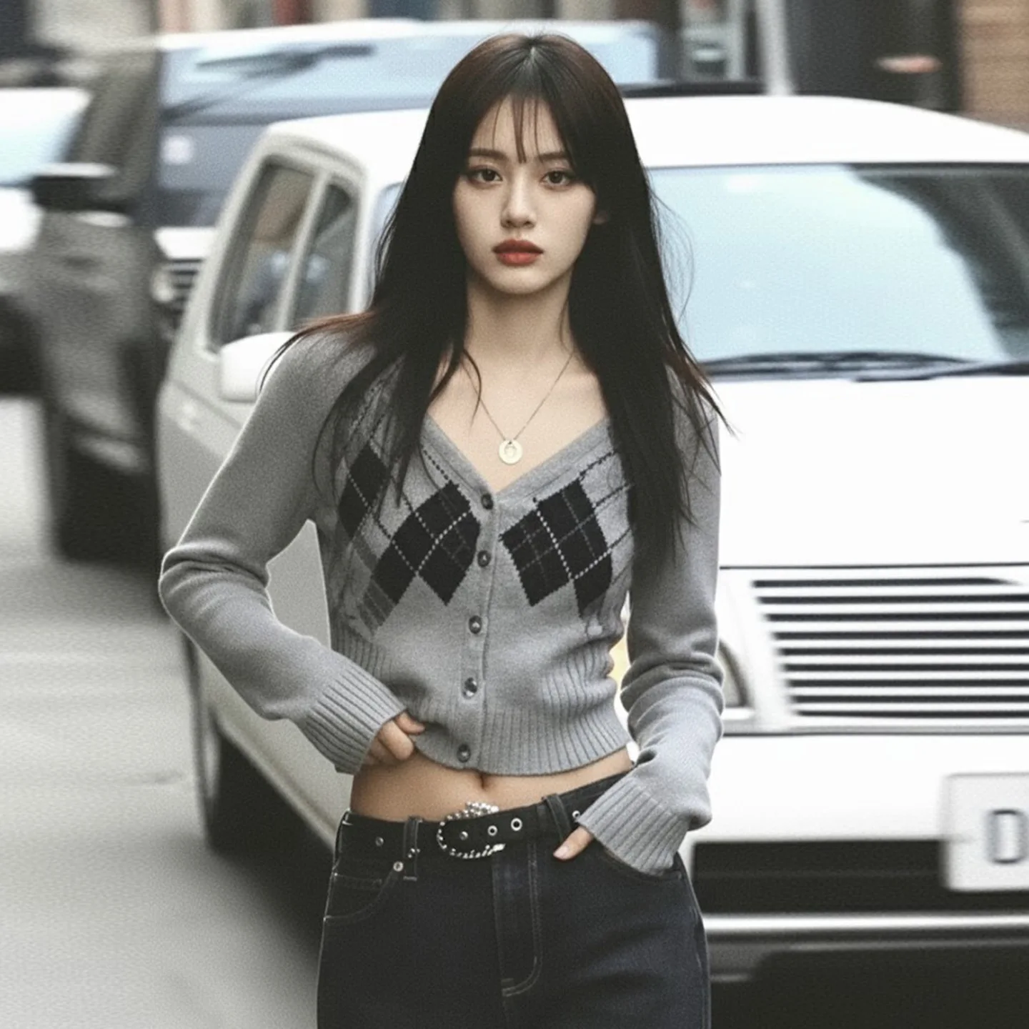 

Осенне-зимний повседневный пикантный модный женский корейский студенческий стиль, тонкий свитер в клетку контрастного цвета с v-образным вырезом