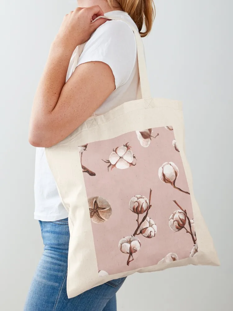 

Cotton bolls watercolor seamless pattern Tote Bag Fabric bag woman shopping bag tote men canvas tote