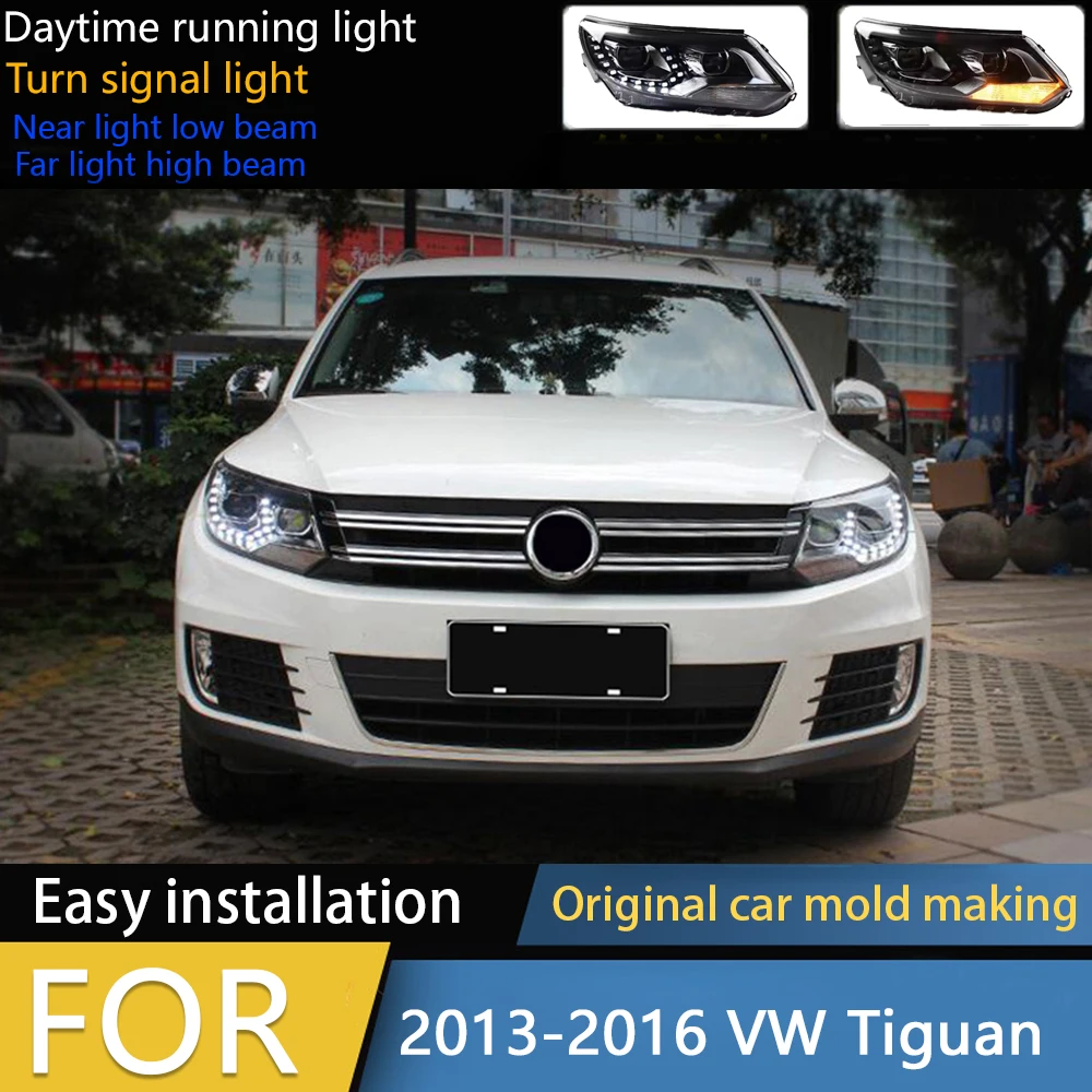 

Стайлинг автомобиля для VW Tiguan фары 2013-2016 Tiguan светодиодные фары DRL спрятанные фары Angel Eye биксеноновые аксессуары