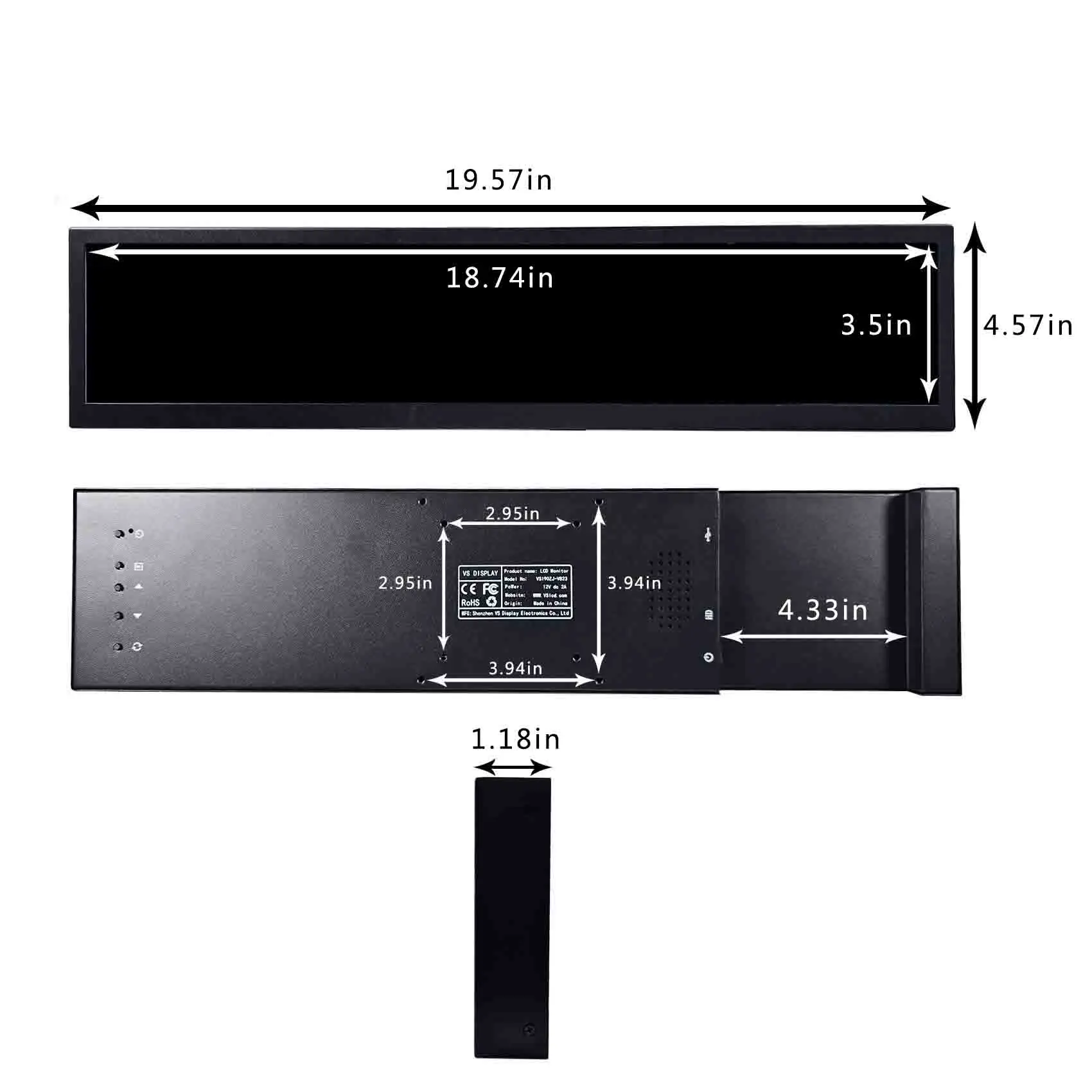 Signalisation et affichages numériques 1920x360, affichage large de plaque signalétique, écran de barre LCD publicitaire, entrée USB Hd-Mi, moniteur 19 pouces