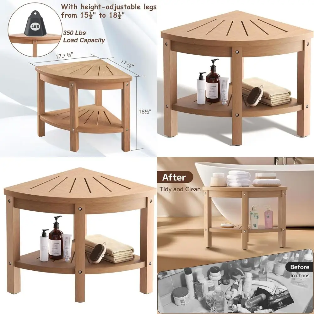 

Compact Shower Stool with Storage for Bathroom, Plastic Bath Seat for Shaving Legs and Foot Rest in Small Spaces