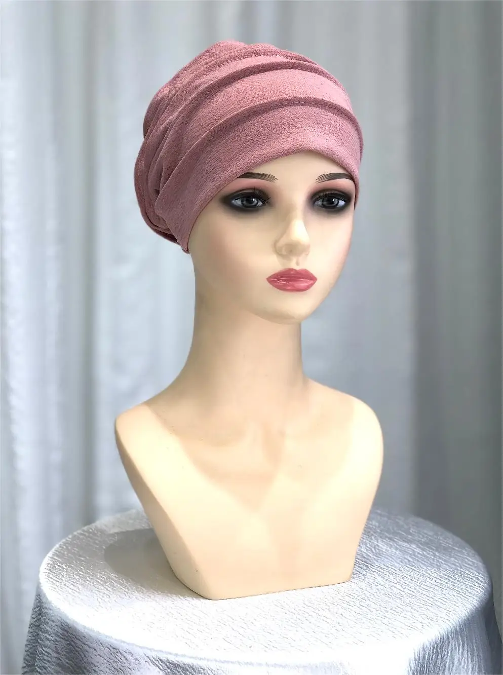 2024 Summer Solid Color Women\'s Hat Women\'s Head Scarf Muslim Head Wrap Elastic Hat Scarf