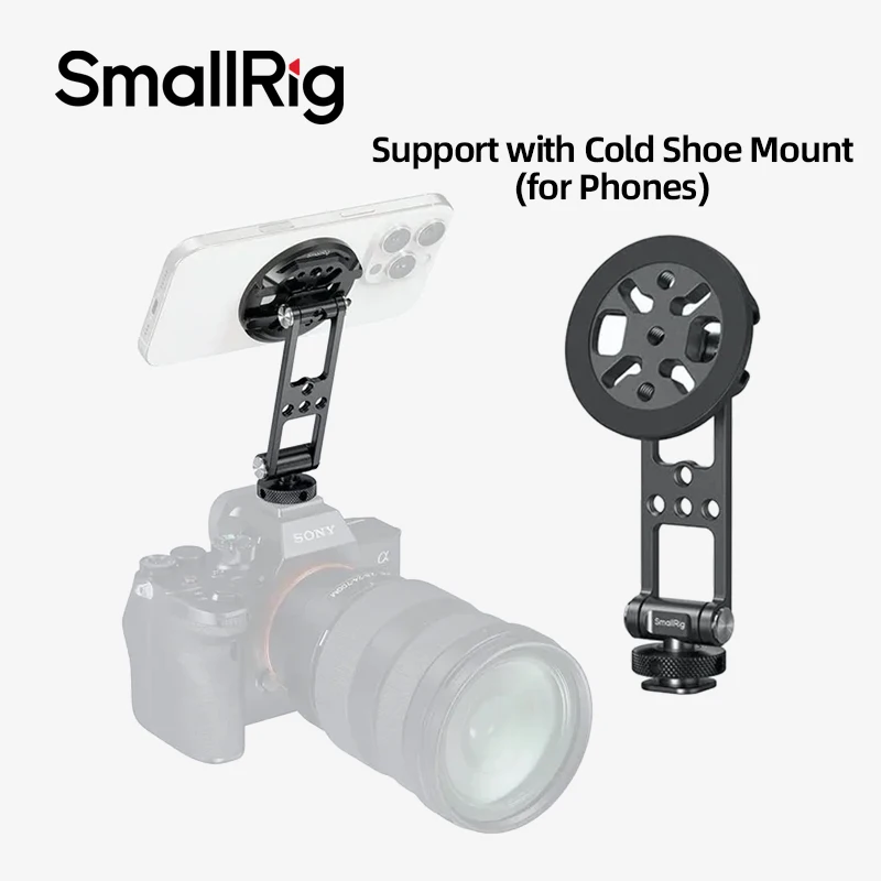 SmallRig Magnetic Metal Phone Mount with Cold Shoe Mount Adjustable Rotatable Phone Tripod Holder Adapter for iPhone Camera 5156