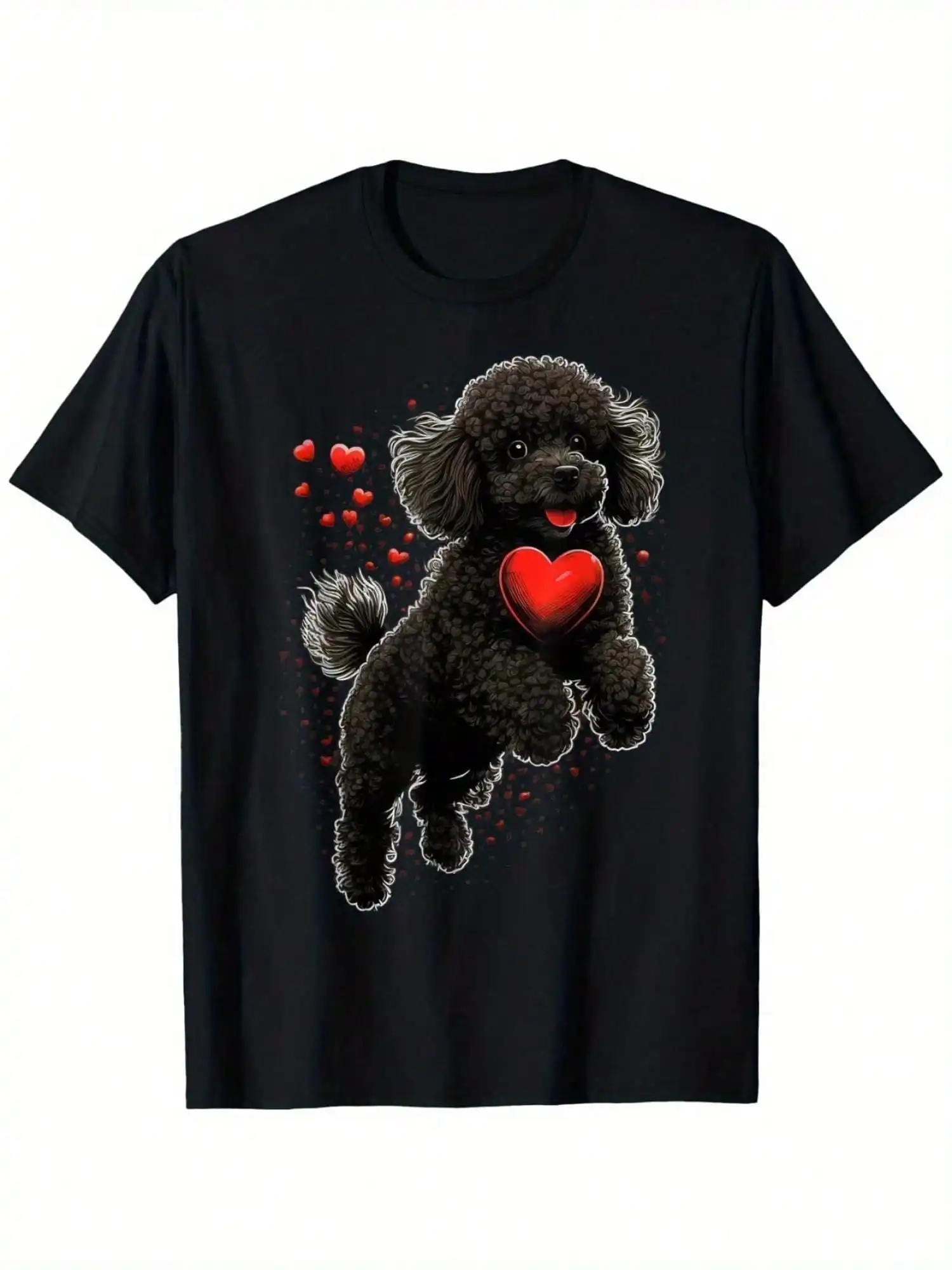 

Футболка с пуделем и сердечком на День святого Валентина, черная хлопковая футболка с романтическим дизайном собаки и сердца, идеальный подарок для любителей пуделей