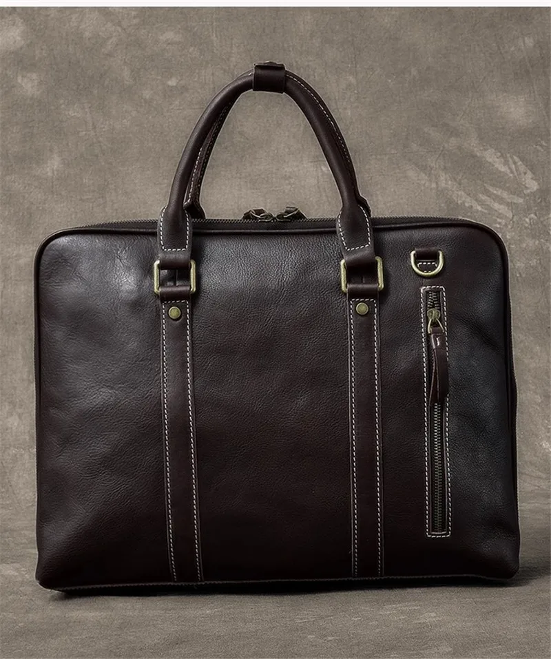 Negócios do vintage feito à mão de couro genuíno das mulheres dos homens maleta trabalho bolsa moda luxo real portátil saco do mensageiro