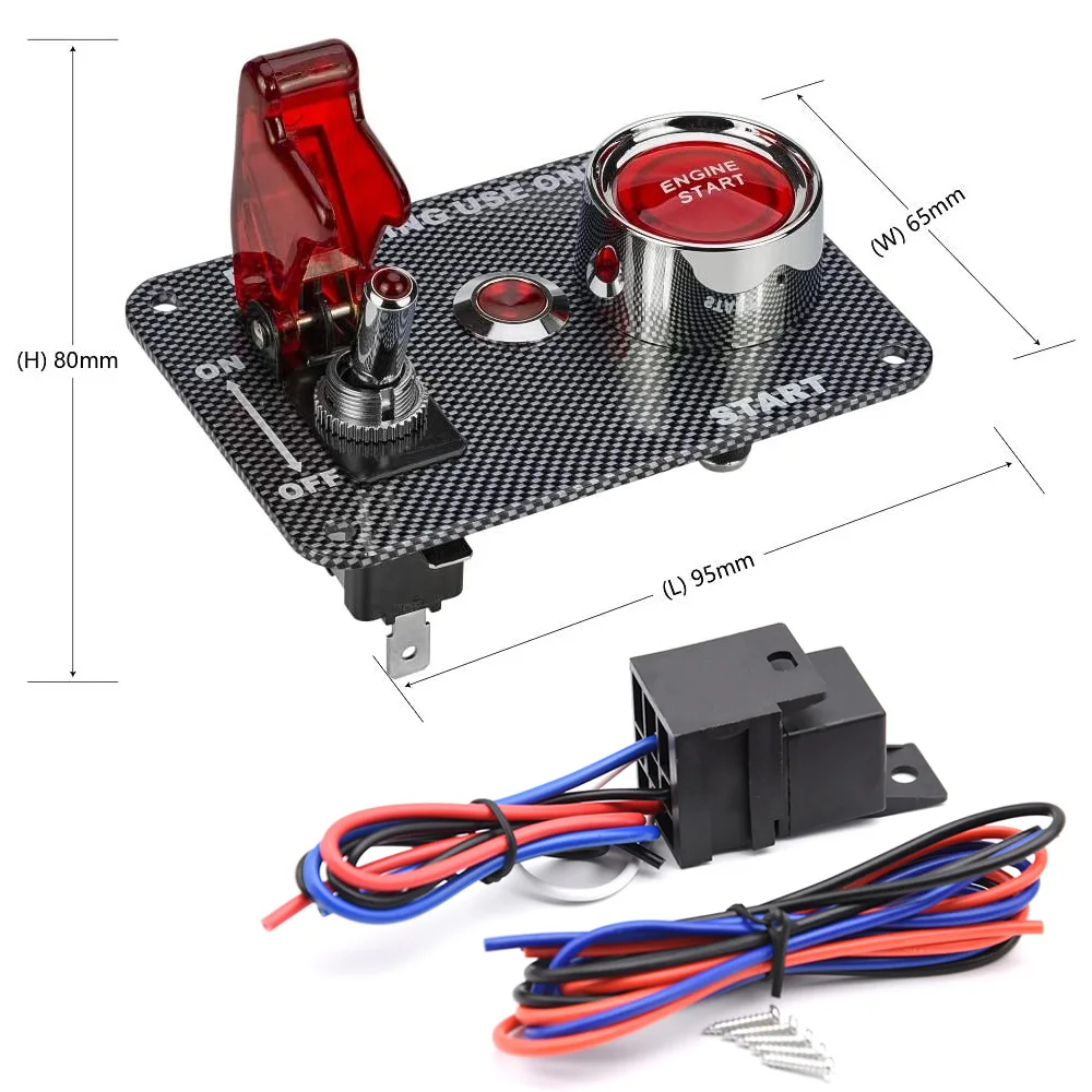 12V Racing Car Rocker Switch Panel Starter Light Toggle Ignition Engine Start Stop Push Button Set Kit LED Indicator Accessories