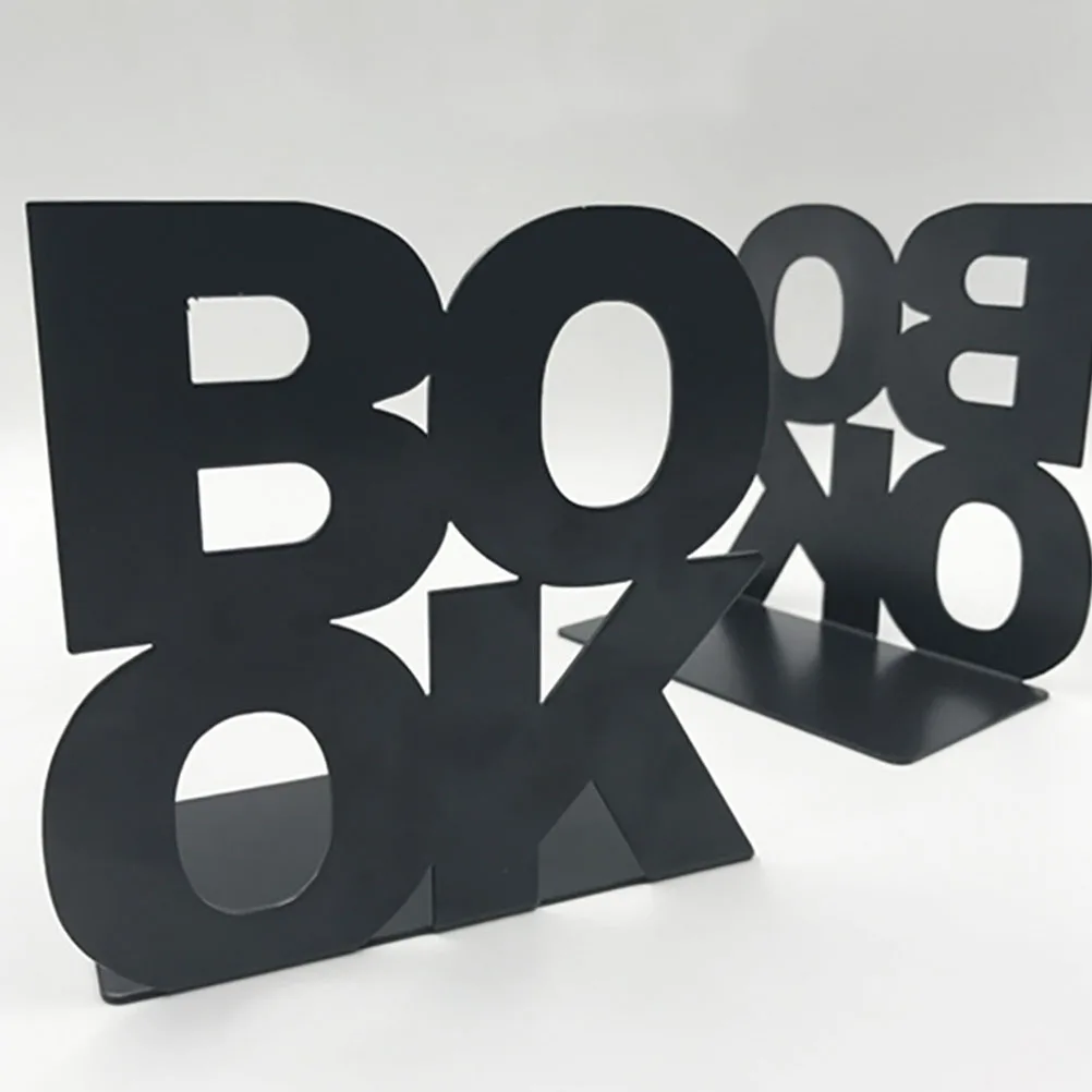 2 PCS Book Stand Metal Bookend Table Top Bookshelf Support Kitchen Bookends Desktop Farmhouse Black Storage Rack Office