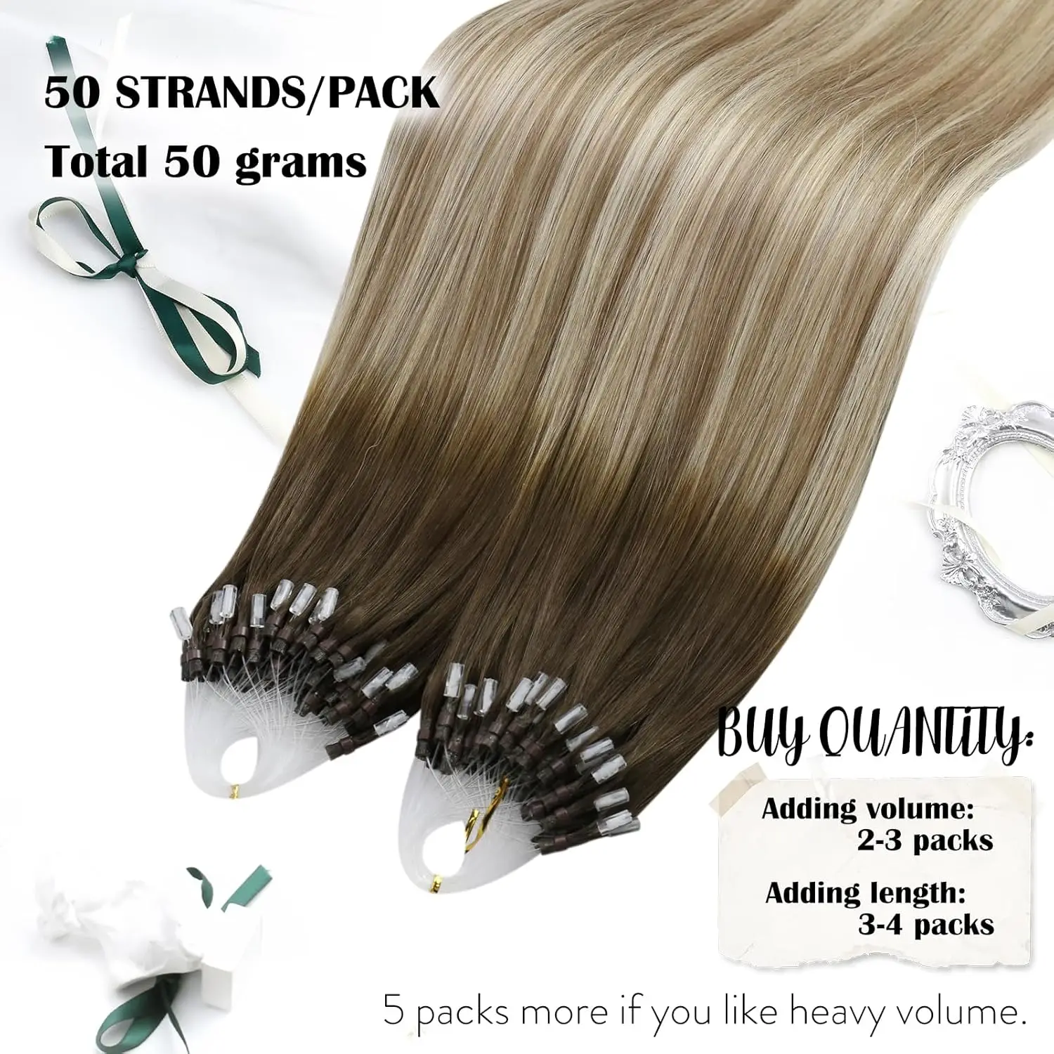 Moresoo Micro Link Hair Extensions Human Hair Balayage 1G/1S Micro Loop Human Hair Extensions Ombre Microlink Hair Extensions