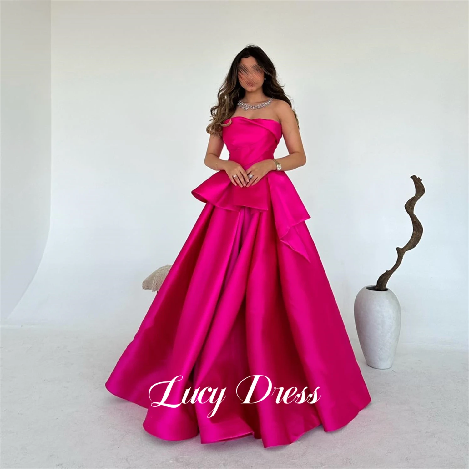 Lucy Rose Red Elegant Party Dress Evening Line A Eid Satin Customized Dresses 2024 Women Robe De Soiree Femmes Ball Gowns