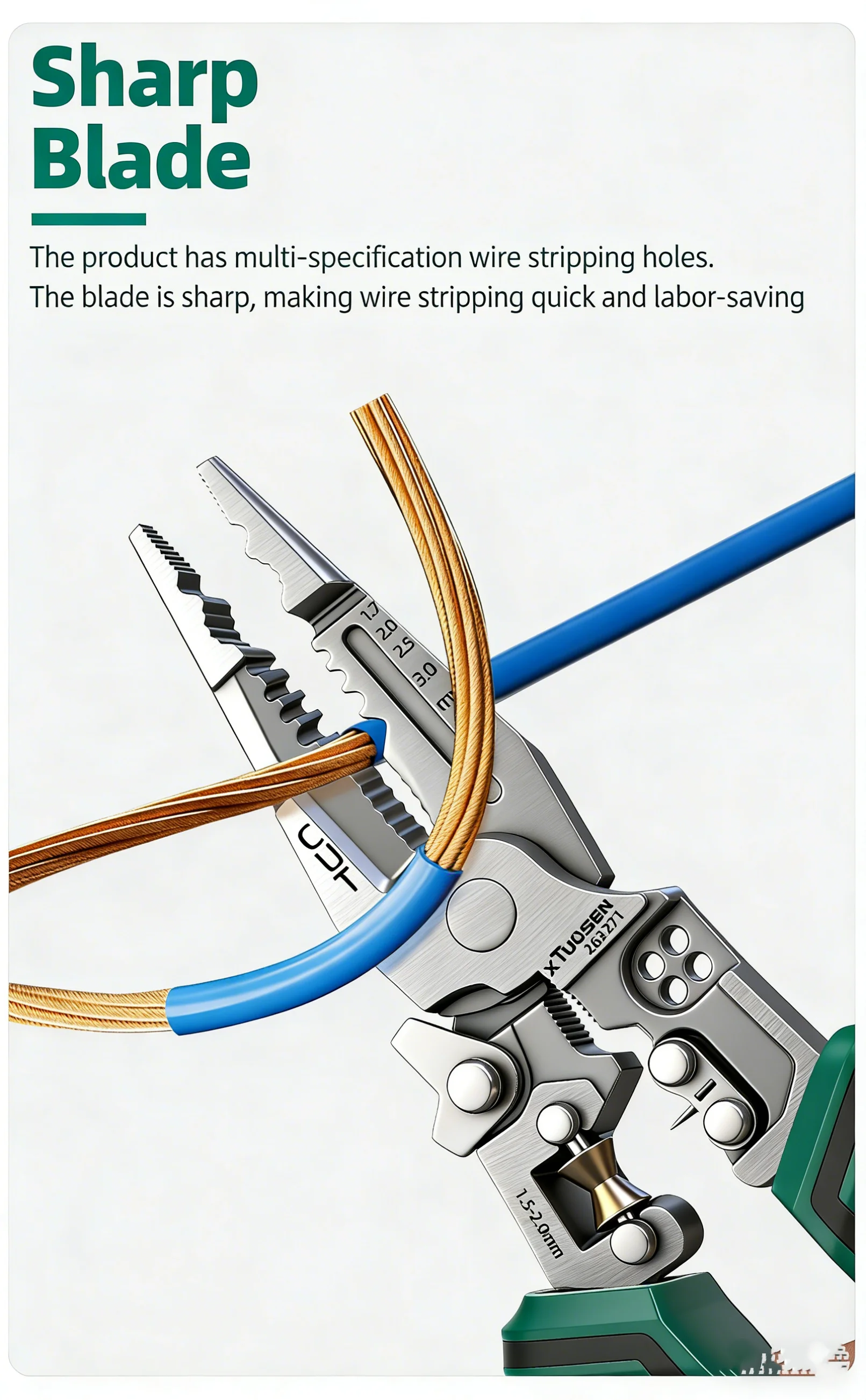 TUOSEN Elektriker-Multitool-Set mit Spannungsprüfer, Abisolierzange und Zange zum Wickeln, Umlindern und Crimpen - Langlebiges Werkzeugset – Detail 8