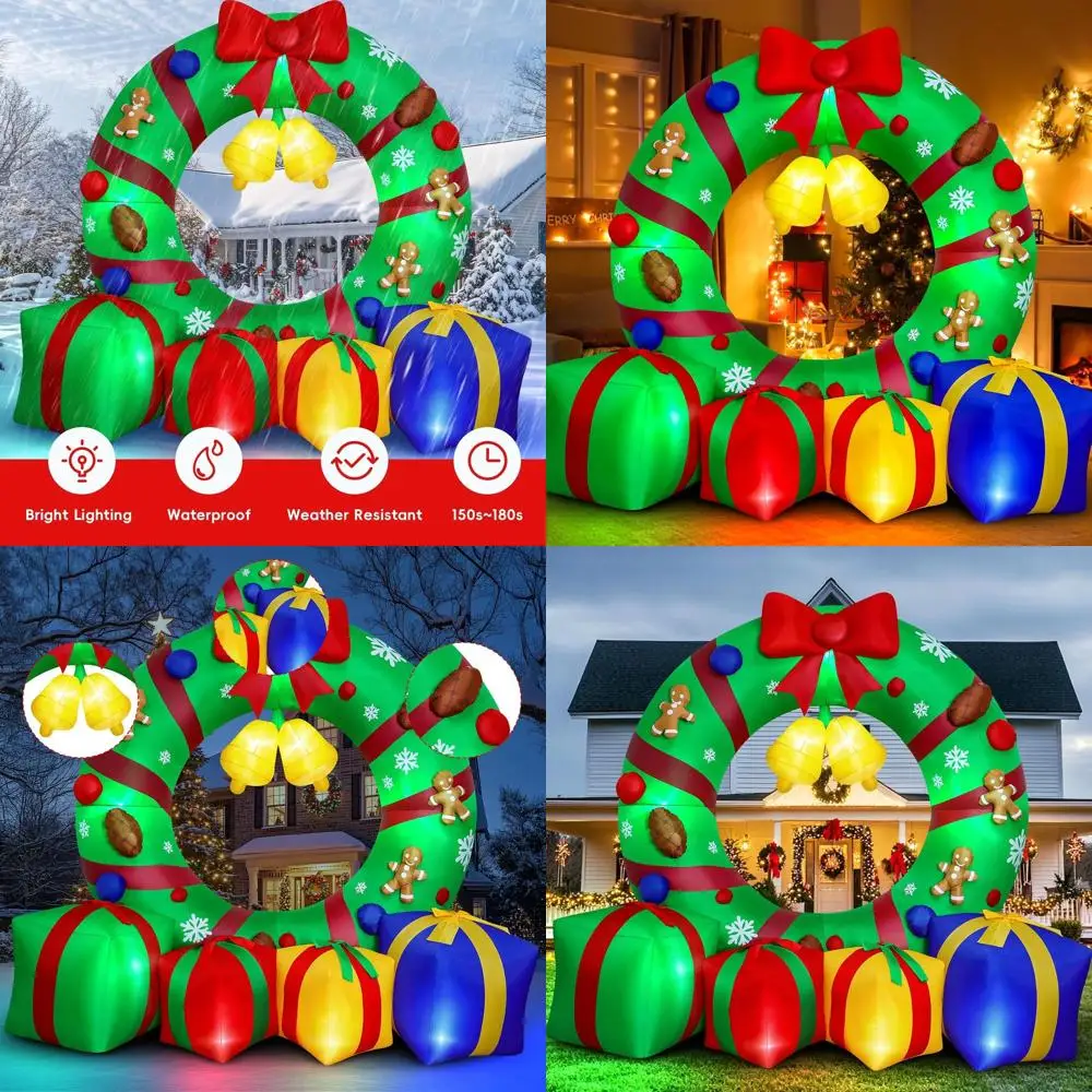 

Гигантский 10-футовый надувной рождественский венок со светодиодной подсветкой, праздничное украшение для лужайки на открытом воздухе с подарочными коробками и колокольчиками