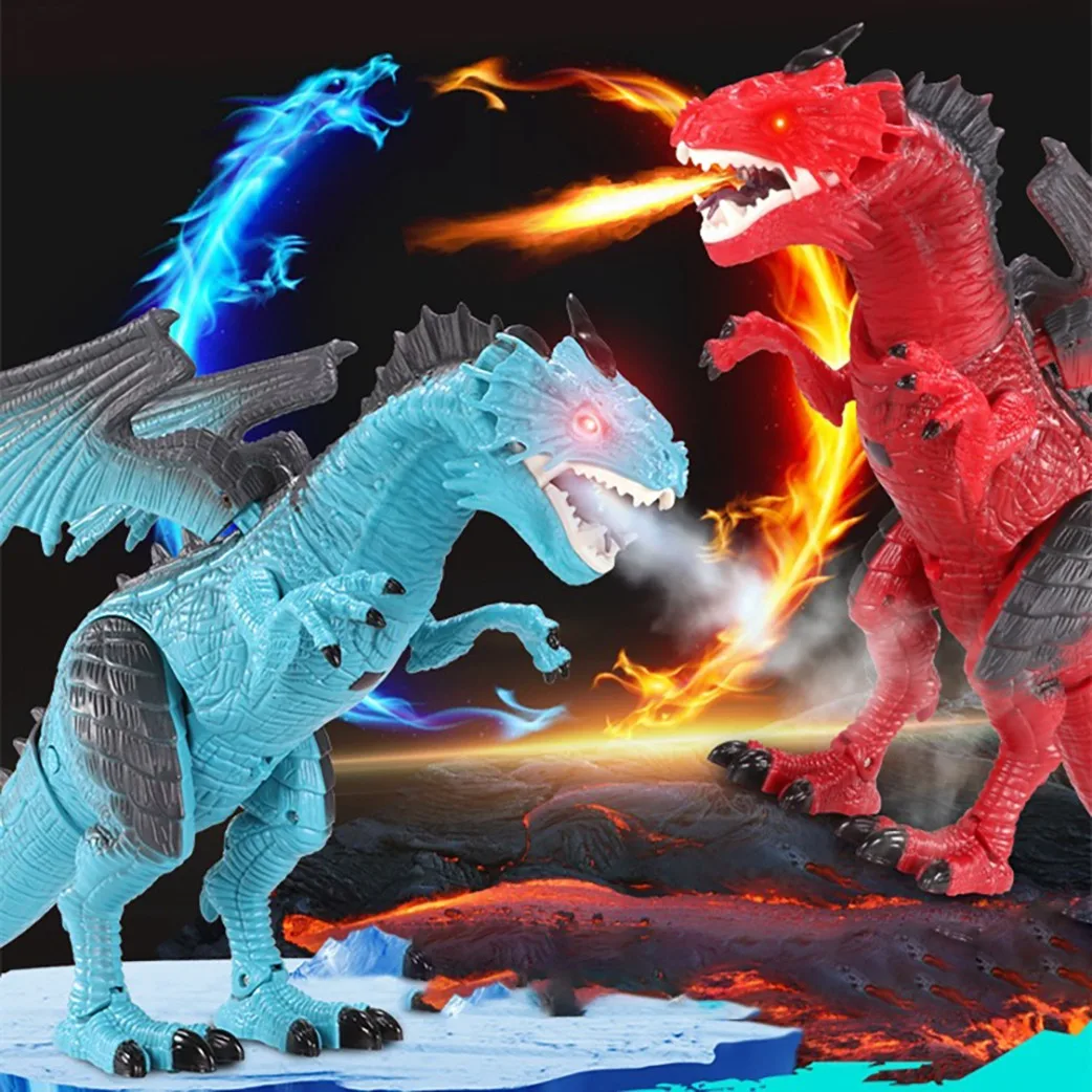 Electric Remote Dinosaur Spray Dragon Roar Walking Control Simulation Animal Model Kids Toys for Christmas Gift yellow