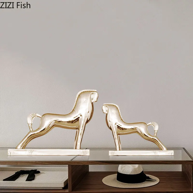 

Golden/silver Horse Abstract Artwork Animal Statue Desk Decoration Ornaments Modern Horse Resin Sculpture Room Aesthetics Decor