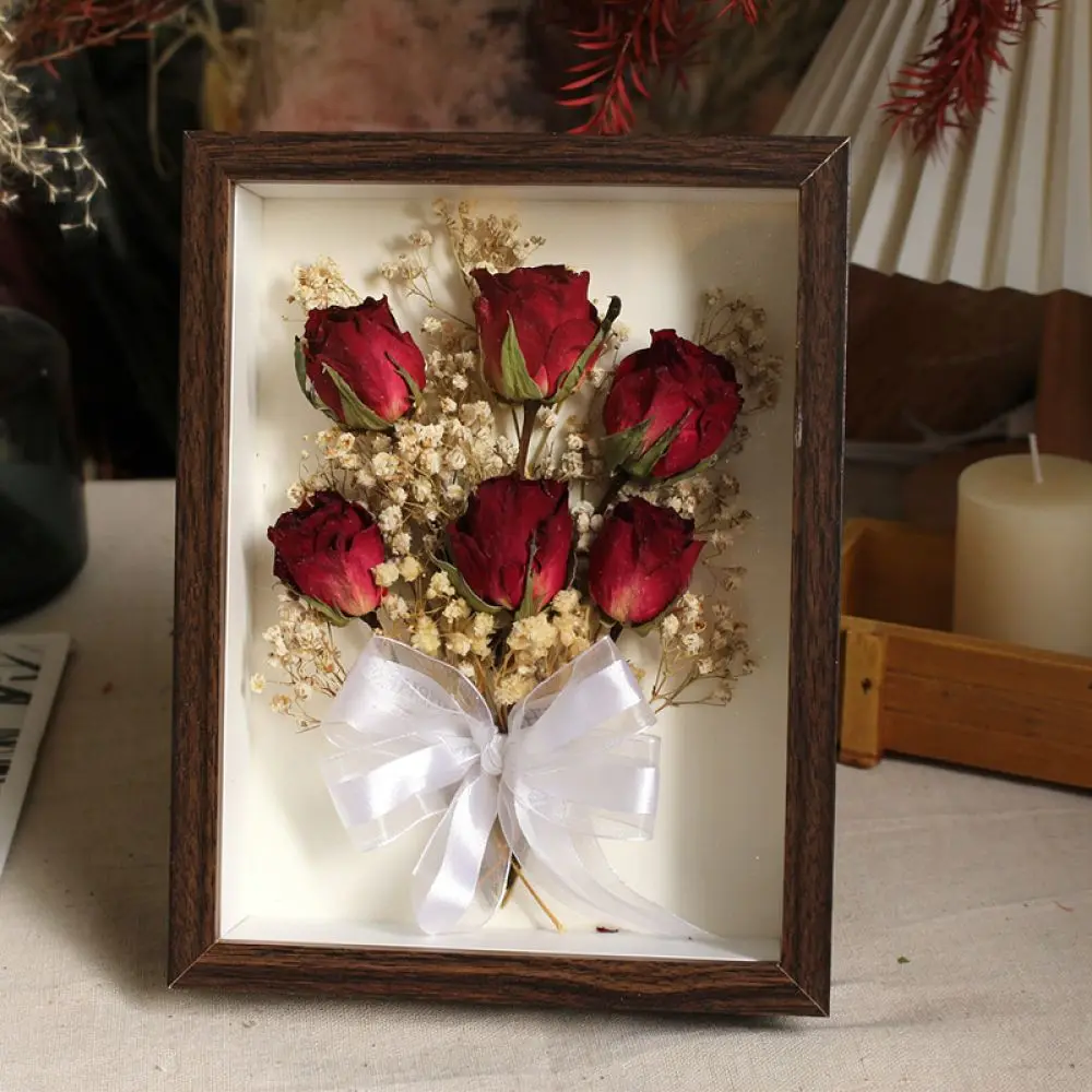Walnut Frame Dried Flower Rose Specimen Preserved Botanical Home Decor Aesthetic Tabletop Wall Ornament Art