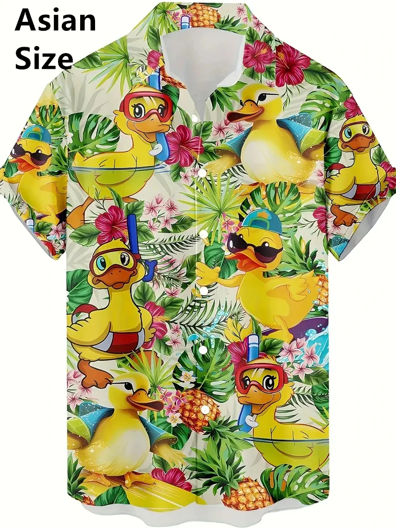 

Cartoon Cute Raccoon Print Hawaii Shirt Men's Clothing Retro Plante Street Casual Short Sleeve Duck Shirts Summer Lapel Blouse