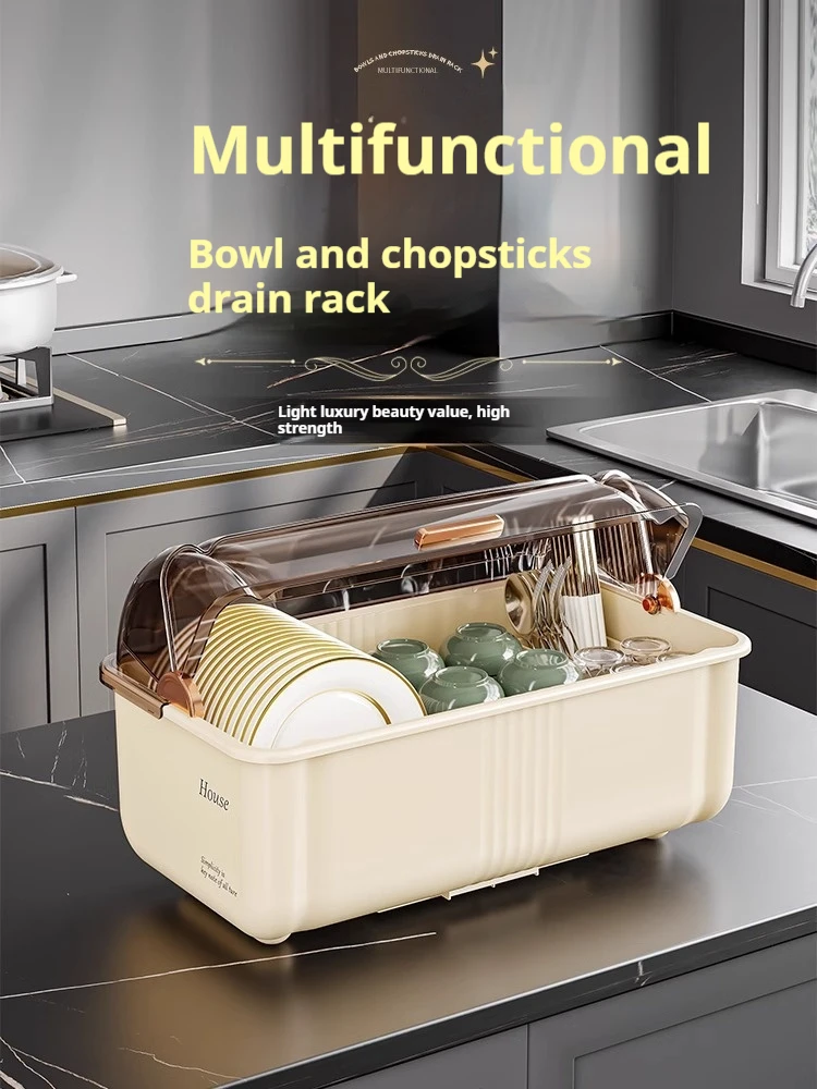 New Chopsticks Storage Box Large Household Kitchen Countertop Storage Drain Cupboard With Lid Put Dishes Dish Chopsticks Rack