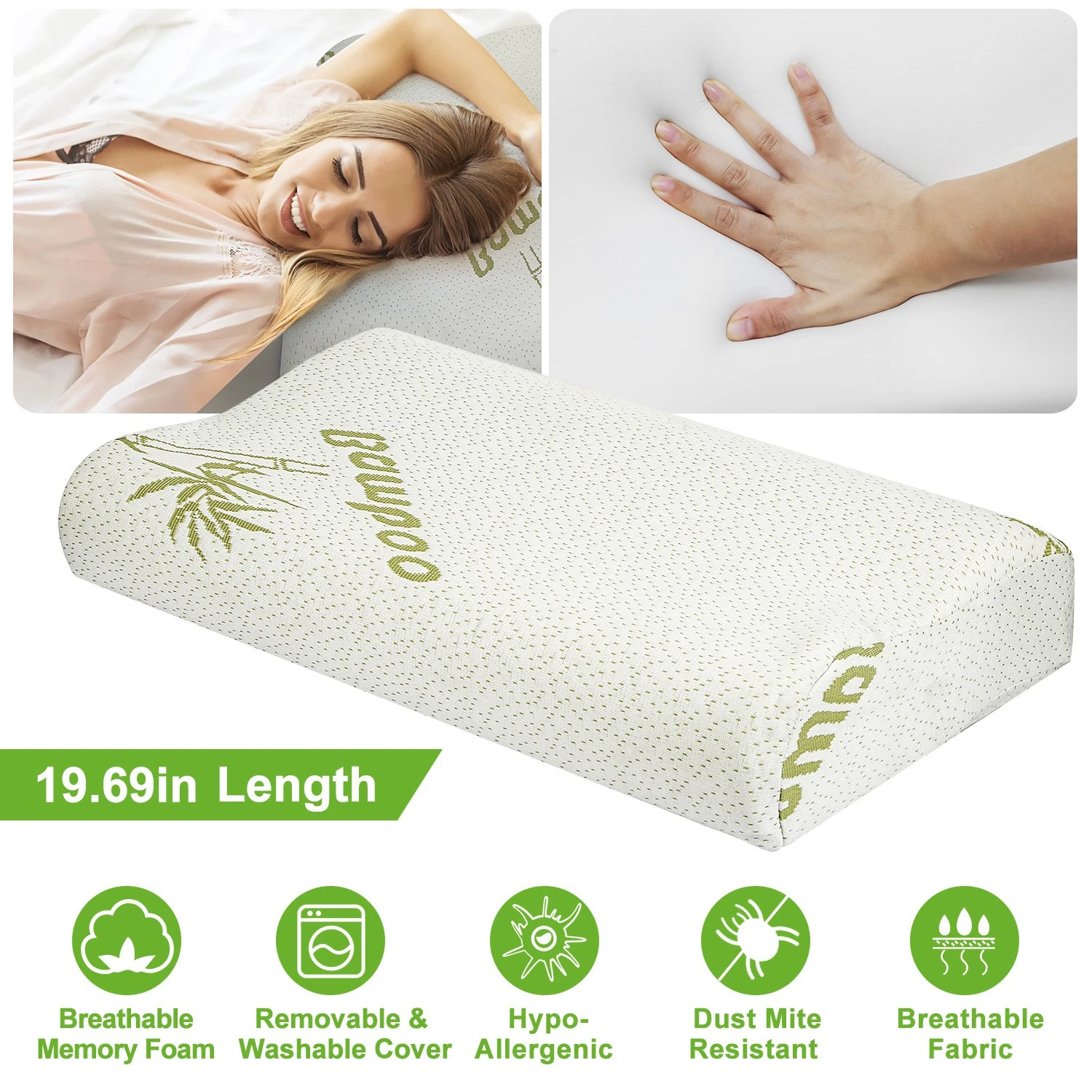 

Bamboo Memory Foam Sleep Pillow Contoured Cervical Orthopedic Pillow Neck Support Breath Pillow