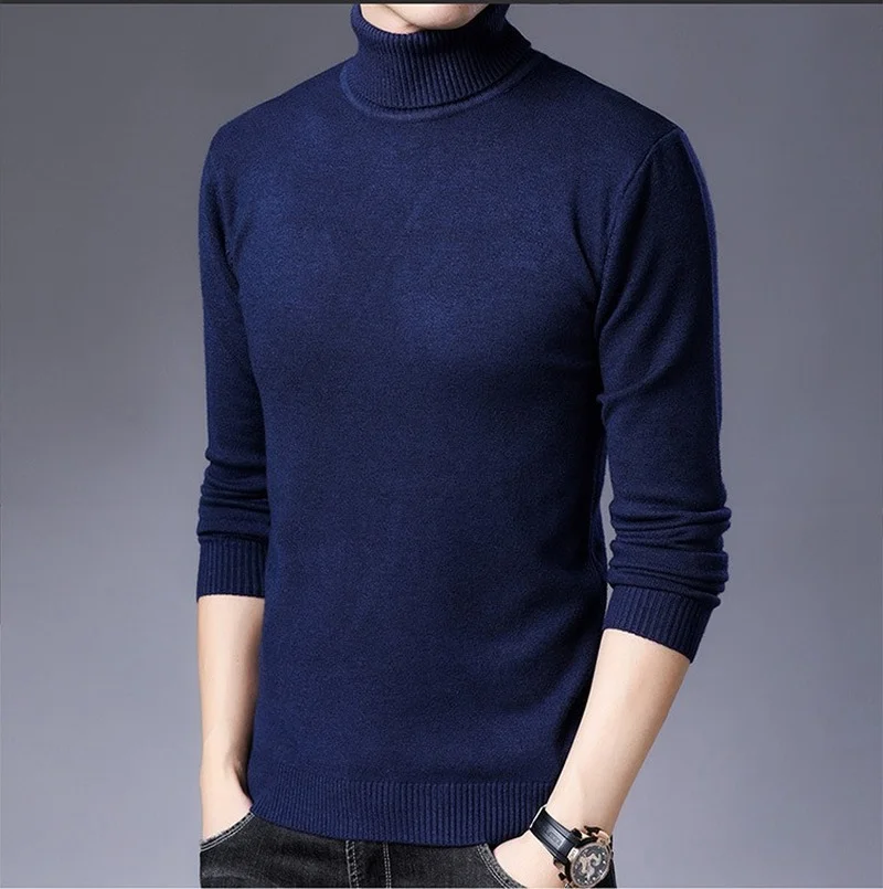 Winter Neue Männer High Neck Gestrickte Pullover Bodenbildung Pullover Männlichen Mode Beiläufige Dünne Einfarbig Stretch-Pullover