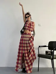 Fashion Plaid Waistcoat Skirt Two-piece Set Women 2024 New High-grade Fashion Suit Conjunto De Dos Piezas De Moda Para Mujer