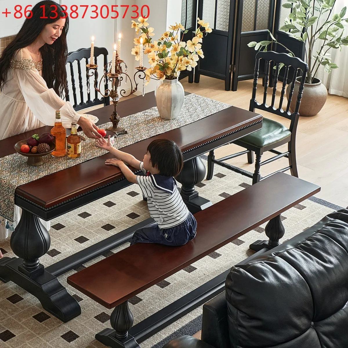 

American solid wood bench walnut retro dining chair bench
