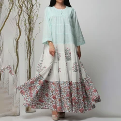 Floral Print Stylish Robe Dress Fashion Women Summer Clothing Long Sleeves Long Dress Causal Loose Ladies New Spring Dress M-3XL