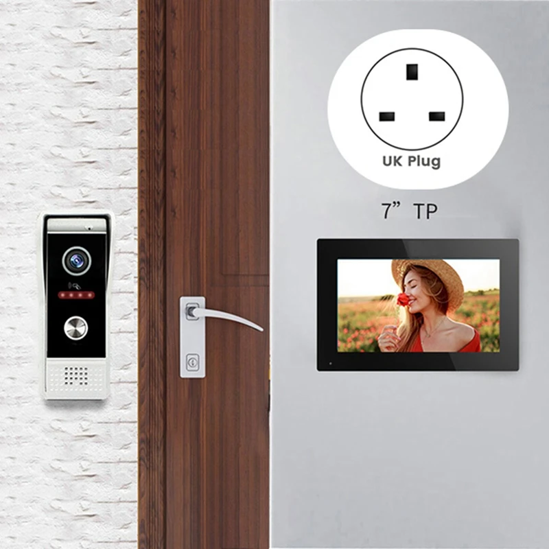 Wired Video Doorbell Apartment Intercom 7In Full Touch Monitor System TUYA Wifi Home Video Intercom Door Phone Kits UK Plug