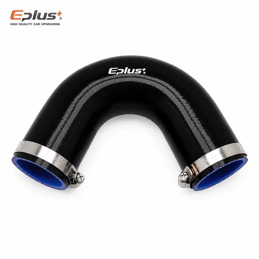 EPLUS Universal 135 Grad V-Form Silikonschlauch Schwarz 4-lagig Verstärkt Turbo Ansaug-Ladeluftkühler Silikagel-Kupplung