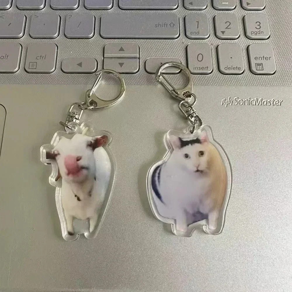 Porte-clés en acrylique de chat qui pleure, porte-clés de chat de dessin animé mignon, porte-clés de sac à dos, pendentif décoratif, accessoires d'ornement, cadeaux pour enfants