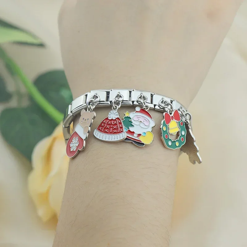 Hapiship 2024 Fashion Sweet Colors Christmas Day Charm Links Fit 9mm Stainless Steel Bracelet DIY Making Women Jewelry DJ840