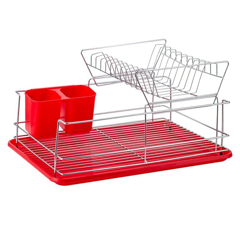 

2 Tier Dish Rack, Kitchen Dish Drying Rack With Drainboard/Cutlery Cup Kitchen Storage Organizer