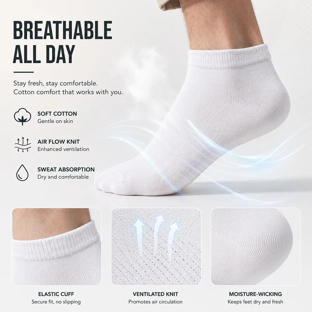6/9 pairs Women Cotton Ankle Socks Soft Breathable Solid Color Daily Casual Sports Socks Wear‑Resistant Elastic Short Socks