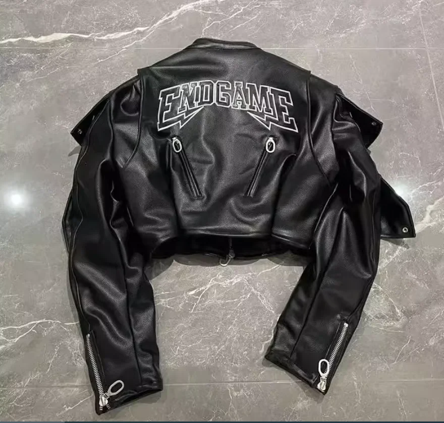 Spring and Autumn American Cool Trend Letter Embroidered Skull Motorcycle PU Leather Jacket