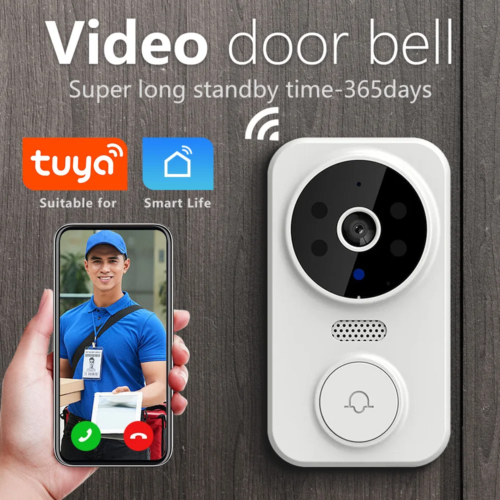 Tuya bel pintu Video WiFi, bel pintu Visual WiFi tanpa kabel dapat diisi ulang daya baterai Warna penglihatan malam