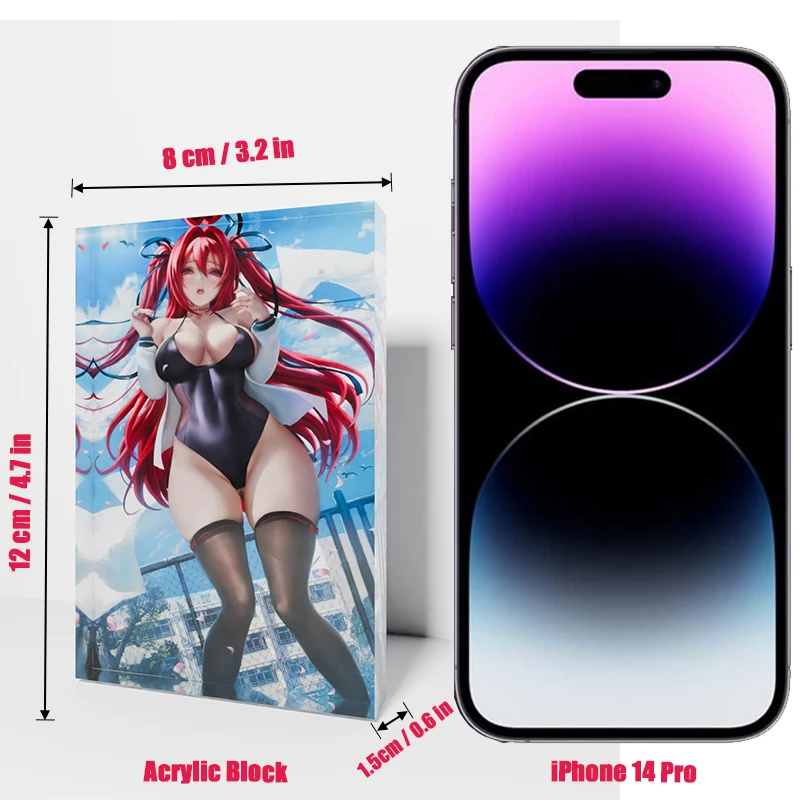 Anime Girl Art Acrylic Block Paperweight Waifu Merch for Gaming Room Decor,PC Gamer Setup | Otaku Shelf & Office Desk Accessory