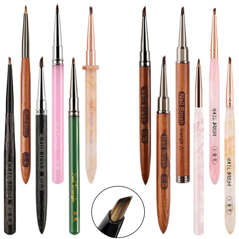 1PC Dreieckige Blütenblatt Nagel Pinsel Acryl Nail art Liner Pinsel Streifen Grid Blume Malerei Zeichnung PenManiküre Werkzeuge