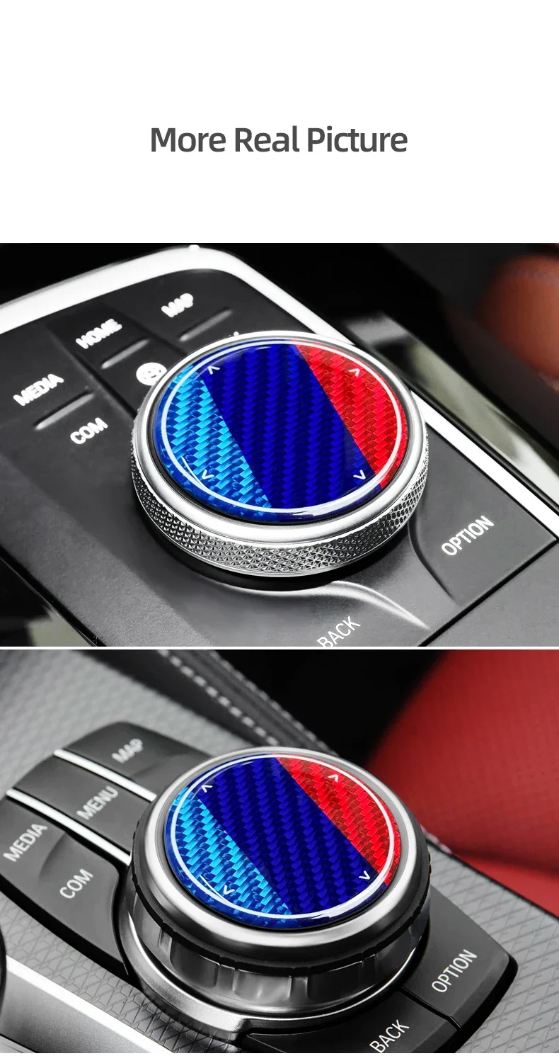 Echte Carbonfaser für BMW X3 G45 G48 F25 X5 F15 F20 F30 G01 G20 G22 G60 G30 F10 I3 Auto Multimedia-Drehknopf Zierleisten Aufkleber Zubehör – Detail 6