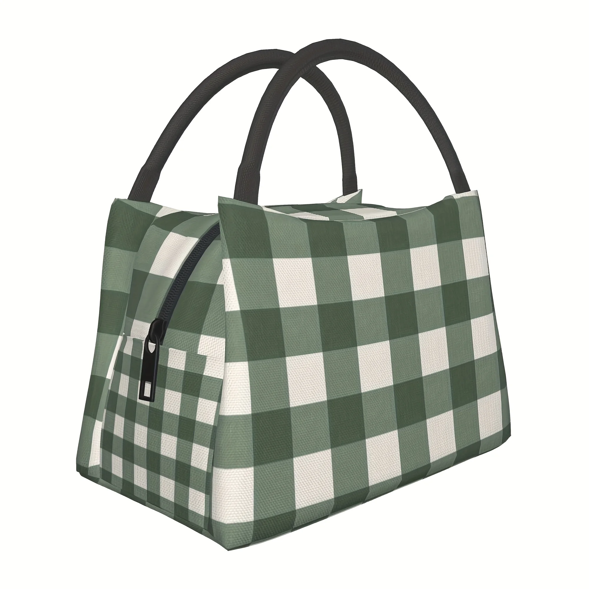

Simple White and Green Checkered Pattern, Reusable Outdoor Portable Thermal Lunch Box, Lunch Bag, Bento Bag
