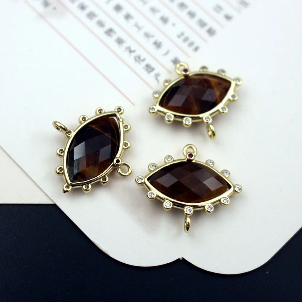 10pcs Faceted Marquise Shape Natural Rose Quartz Blue Amazonite Stone CZ Charms Double Hole Connectors Pendant DIY Crafts view 6